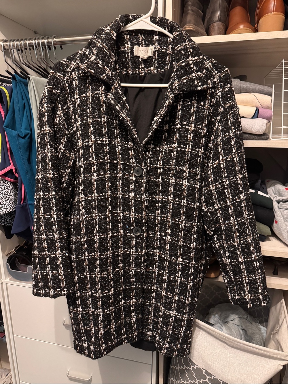Sage the label Tweed Plaid Pea Coat